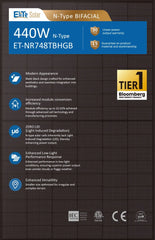 Elite 440Watt Solar Panel Bifacial Monocrystalline 26% Efficiency - Full Black - VoltaconSolar