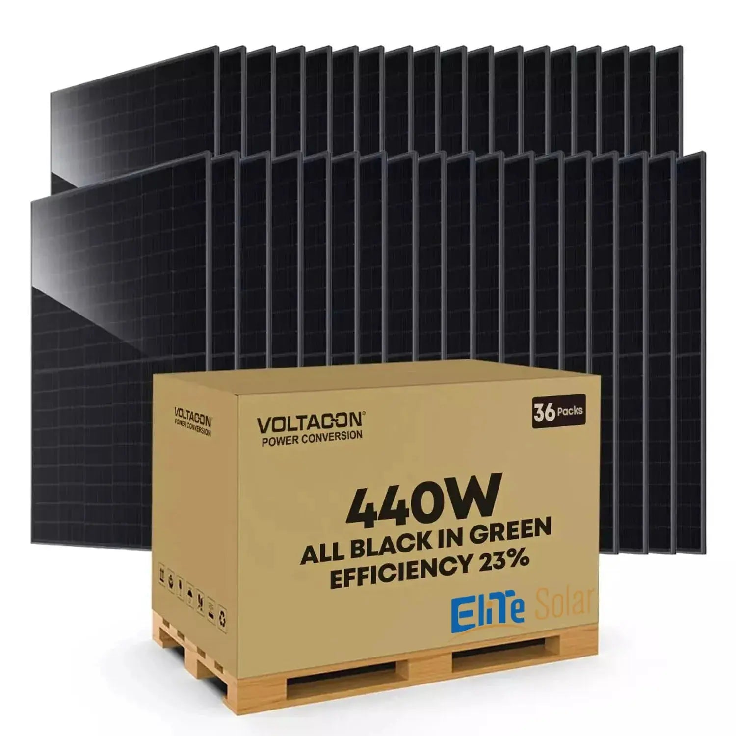 Trade Pallet of 36 Elite Solar 440W Bi-Facial Full Black Photovoltaic Panels ET Solar