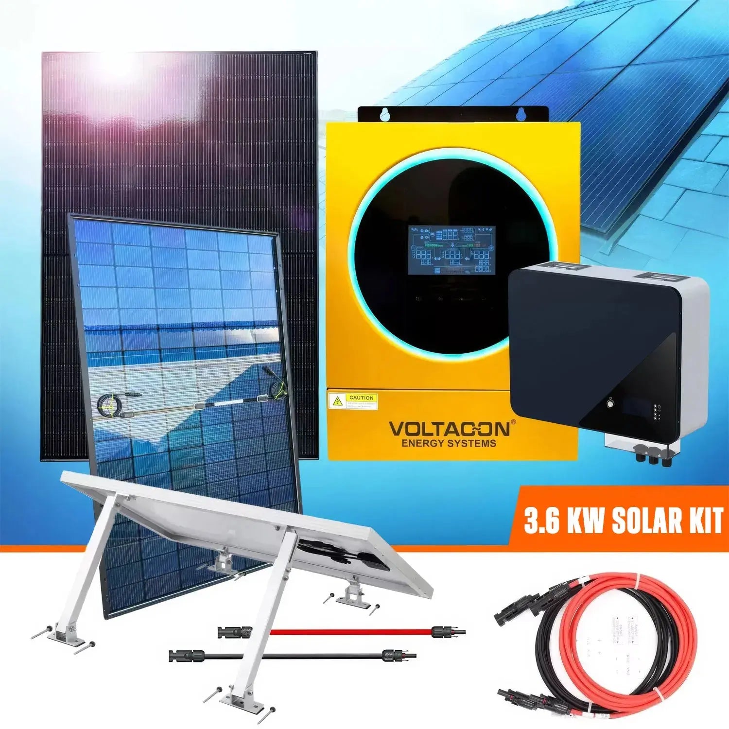 Voltacon Off-Grid Solar Kit 24V 3.6kW Inverter - PV Panels, Lithium Ion Battery - Complete Kit Voltacon