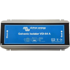 Victron Energy Galvanic Isolator VDI-64 A device with blue label, grey casing, showing shore and boat connection terminals