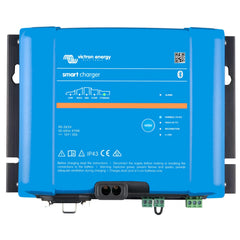 Victron Energy blue smart charger 12V 30A with Bluetooth connectivity, showing front panel with mode button, status