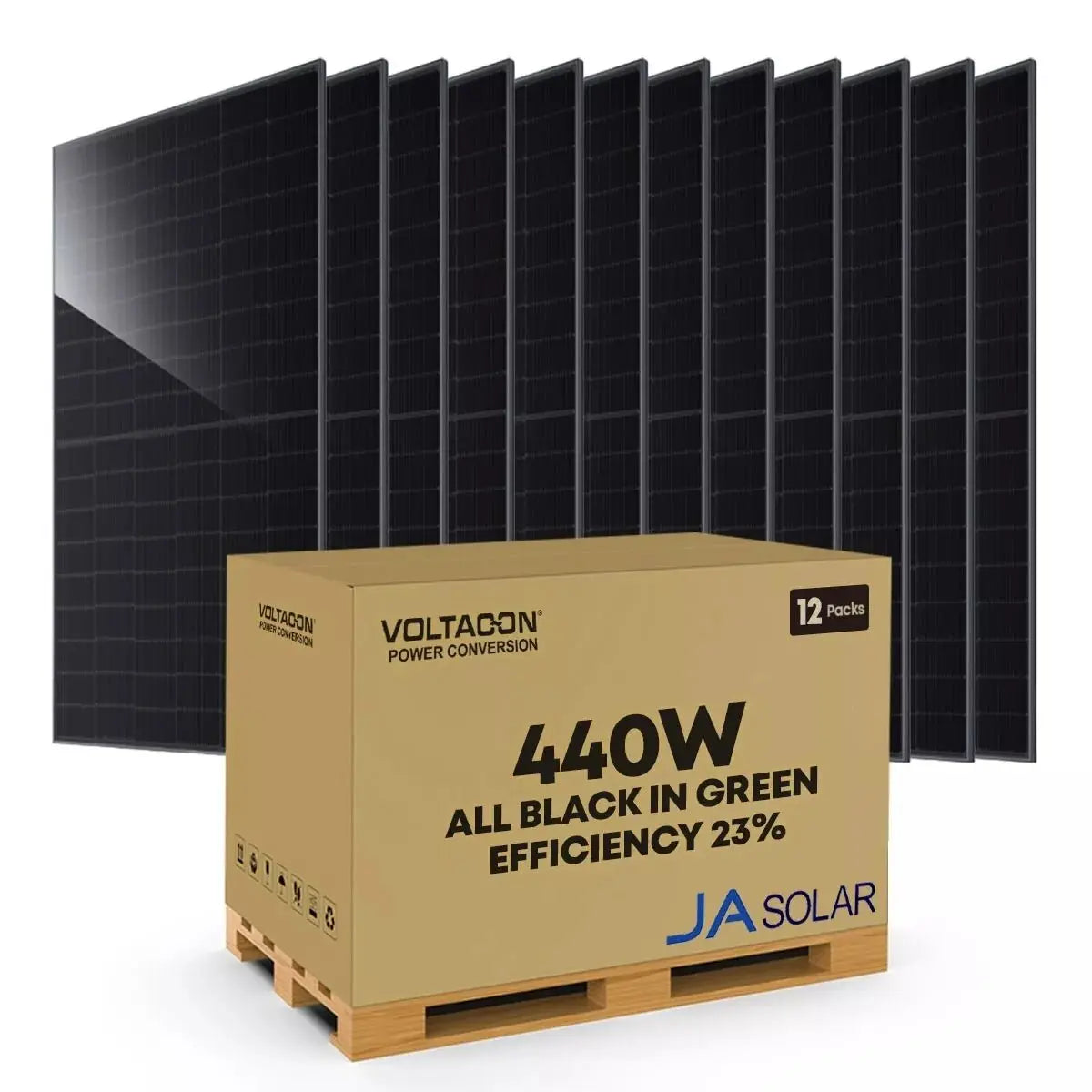 JA Solar Pack of 12 Solar Panels 440Watt Full Black Bifacial JA Solar