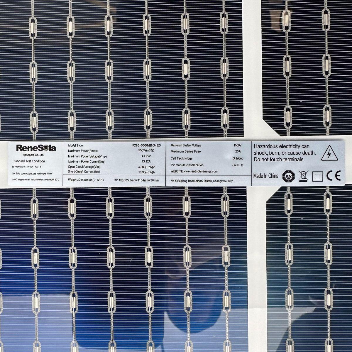 Renesola Bifacial Double Sided 550W Front and 115W Back Half Cut Monocrystalline - VoltaconSolar