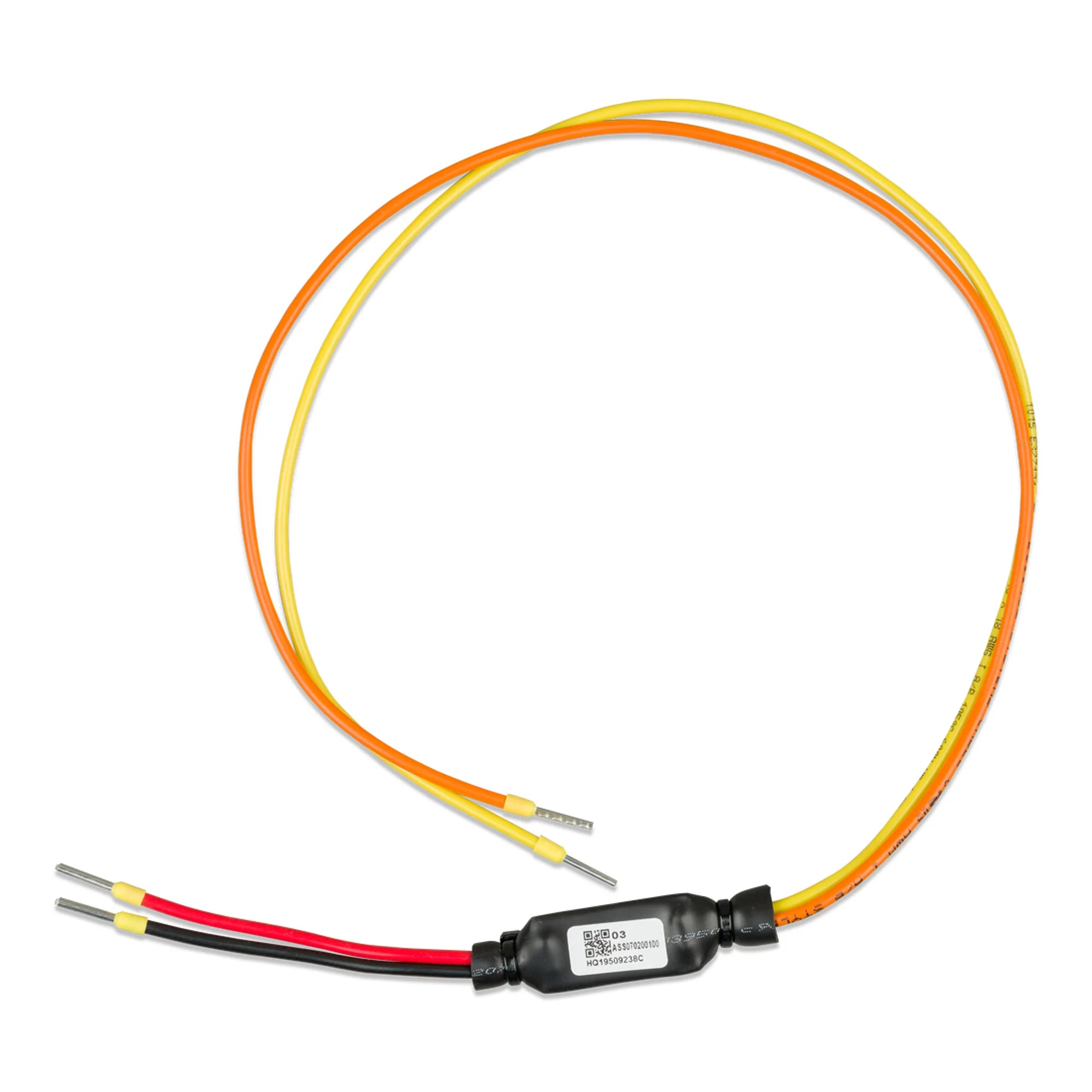 Victron Smart BMS CL 12-100 to MultiPlus cable with orange and yellow tubing, black connector block, and red-black wire