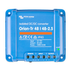 Victron Energy Orion-Tr 48/48-2.5 isolated DC/DC converter, blue device with terminal connections and status indicator.