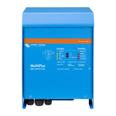 Victron MultiPlus 48/3000/35 inverter charger unit, blue metal enclosure with control panel displaying charger and inverter