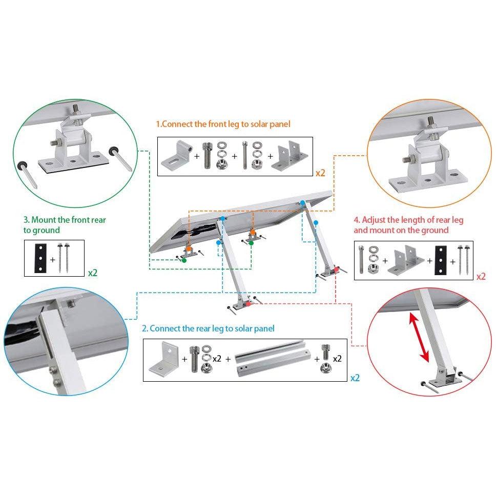 Adjustable Tilt 15-30Deg for Solar Panels Mounting Kit for Flat Roof - VoltaconSolar