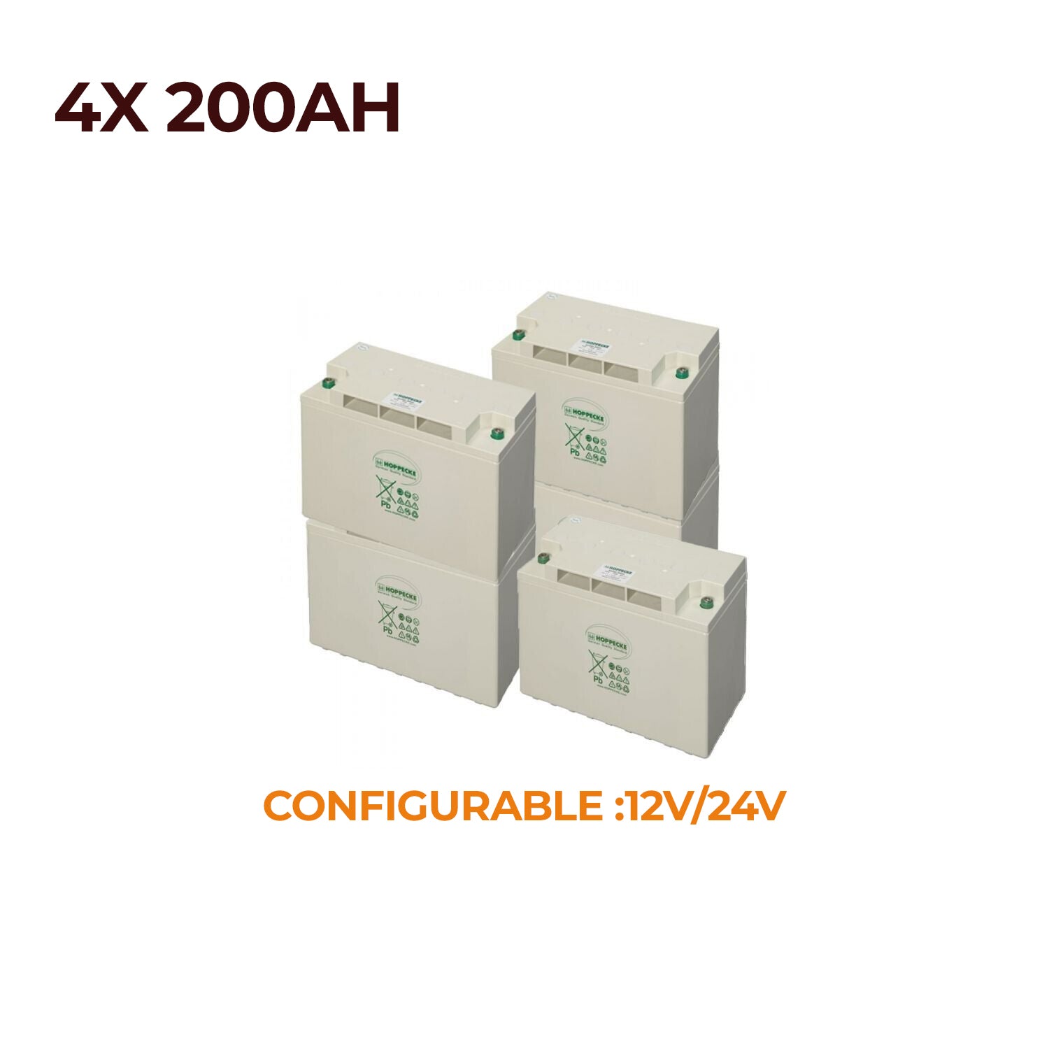 Hoppecke AGM Batteries 200Ah Pack of 4 - 12V/24V/4.8kWh