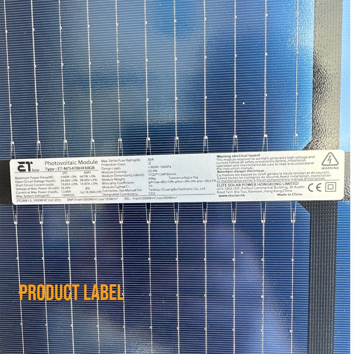 Elite Solar Panels Factory Pallet 15 of 430W Full Black Bifacial Premium Cells