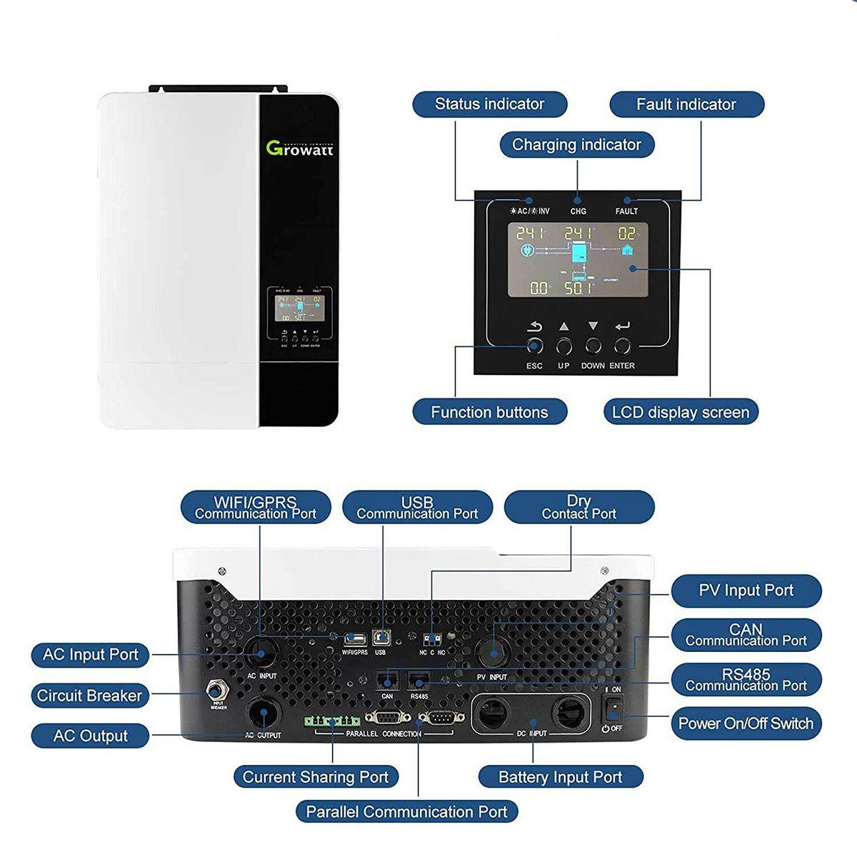 Growatt 5kW Off-Grid SPF5000-ES 48V Inverter / Charger 230vac - VoltaconSolar