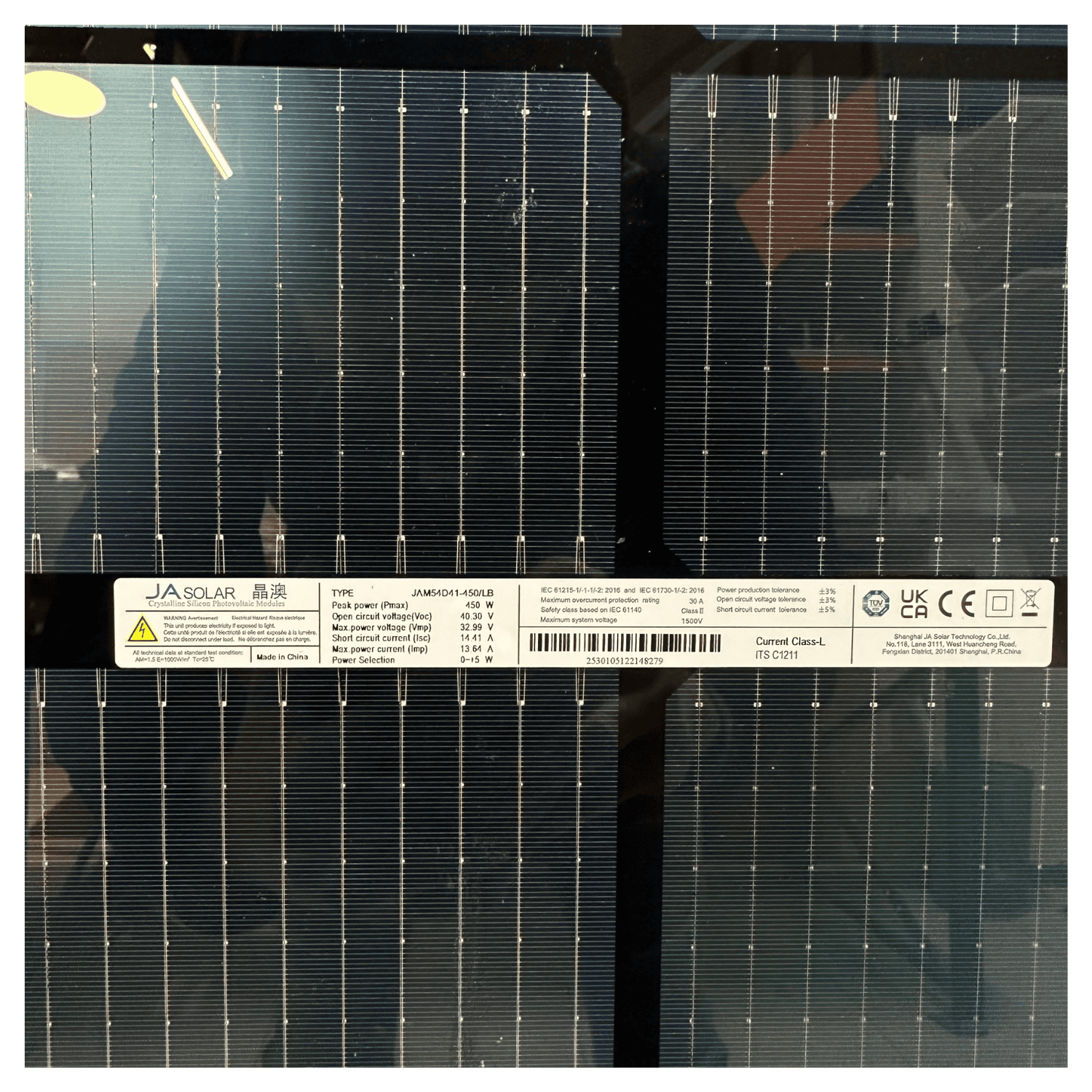 JA Solar Panel PV Bifacial 450Watt JAM54D41-450-LB Black N-Type