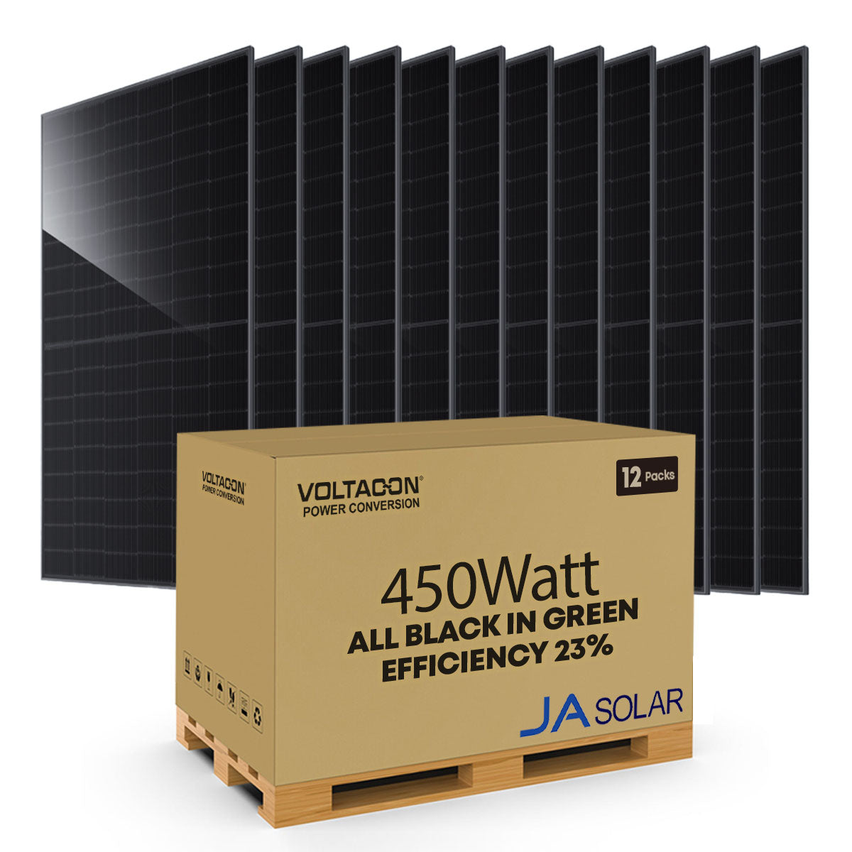 JA Solar Pack of 12 Solar Panels 450Watt Full Black Bifacial  JAM54D41-450-LB