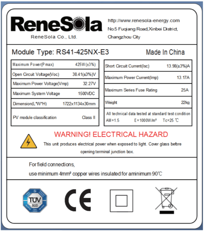 Renesola Solar Panel 425W Half Cut 108-Cells N-TopCon Mono-Facial All Black - VoltaconSolar