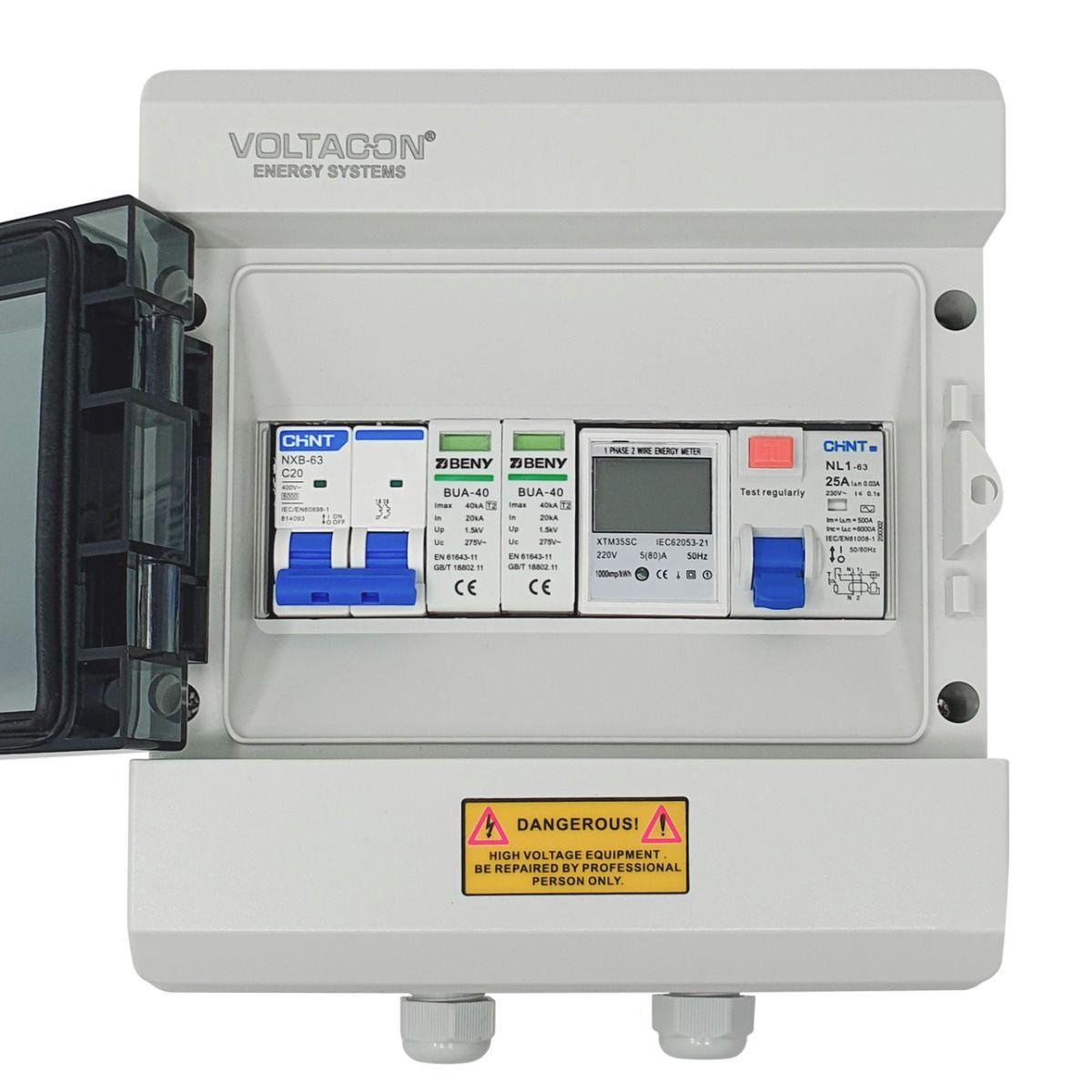 AC Combiner-box For Solar Inverter 230Vac - Surge Protection - Energy Meter - VoltaconSolar