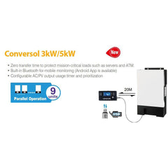 Conversol V5 Super Off Grid Inverter - 5kW 48V, Parallel Function, MPPT, Bluetooth - VoltaconSolar