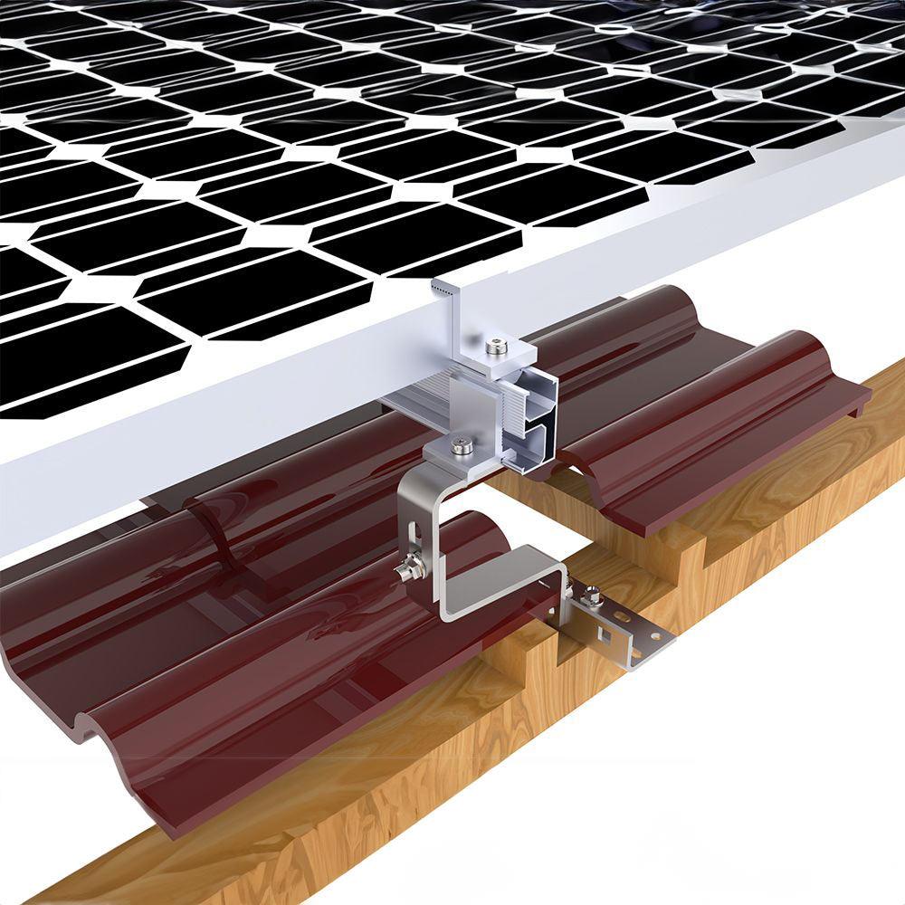 Portrait Orientation - Easy Plan Tile Roof Hooks With Rails For Solar Panels - VoltaconSolar