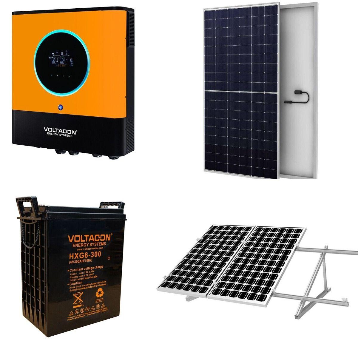 Voltacon Solar Off-Grid Kit 8kW Inverter - 14.4kWh AGM Batteries - 4kW Solar Panels - VoltaconSolar